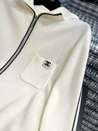 Chane* 25K Métiers d'Art Collection Black and White Zip-Up Hooded Cardigan - Exclusively developed by YB!