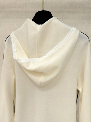 Chane* 25K Métiers d'Art Collection Black and White Zip-Up Hooded Cardigan - Exclusively developed by YB!