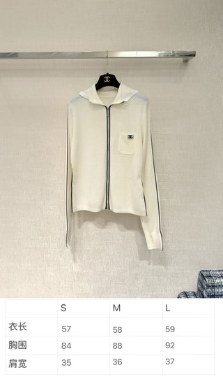 Chane* 25K Métiers d'Art Collection Black and White Zip-Up Hooded Cardigan - Exclusively developed by YB!