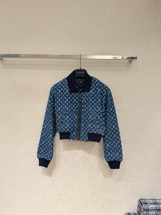 1v Early Autumn New Arrival Laser Print Denim Short Jacket