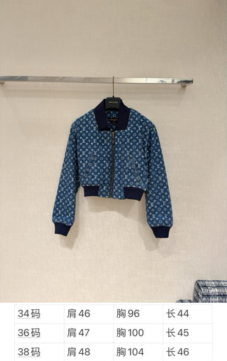 1v Early Autumn New Arrival Laser Print Denim Short Jacket