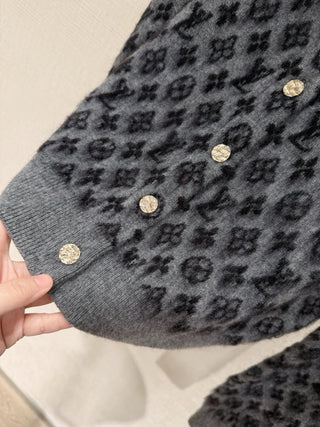 1v x Grace collaboration monogram cashmere cardigan