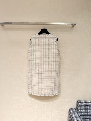 Chane* Métiers d'Art collection patchwork tweed and tulle vest dress