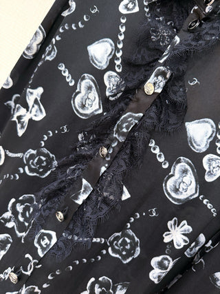 Chane* Lace Graffiti Silk Shirt