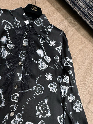 Chane* Lace Graffiti Silk Shirt