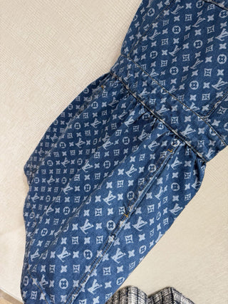 1v Early Autumn New Arrival Laser Print Denim Vest Dress