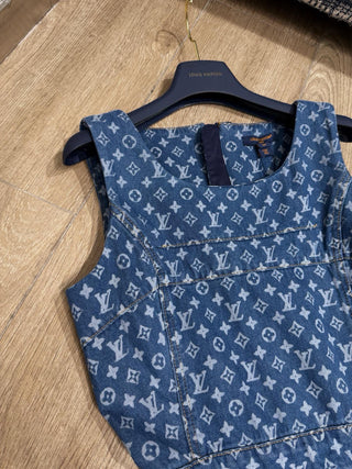 1v Early Autumn New Arrival Laser Print Denim Vest Dress