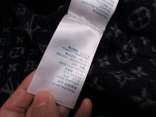 1V New Wool Monogram Canvas Tie-Waisted Hooded Short Coat