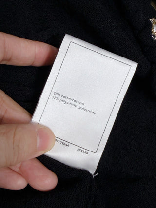 CHANE*25A Black V-neck Cardigan with Ruffled Trim