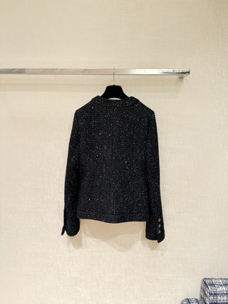CHANE*25B Sparkling Sequin V-Neck Tweed Wool Coat