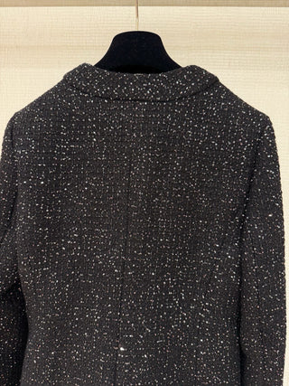 CHANE*25B Sparkling Sequin V-Neck Tweed Wool Coat