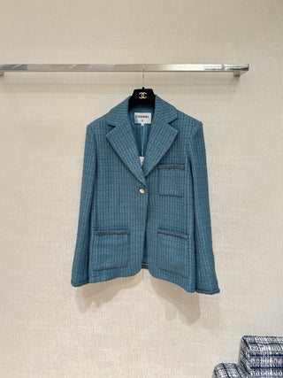 CHANE*25B Métiers d'Art collection new vintage textured peacock green suit jacket