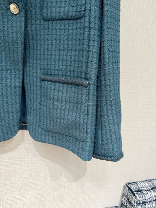 CHANE*25B Métiers d'Art collection new vintage textured peacock green suit jacket