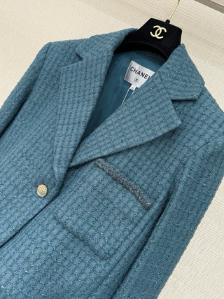 CHANE*25B Métiers d'Art collection new vintage textured peacock green suit jacket