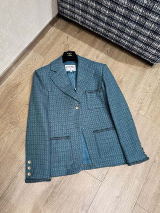 CHANE*25B Métiers d'Art collection new vintage textured peacock green suit jacket