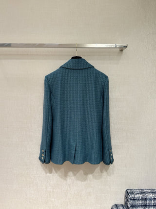 CHANE*25B Métiers d'Art collection new vintage textured peacock green suit jacket