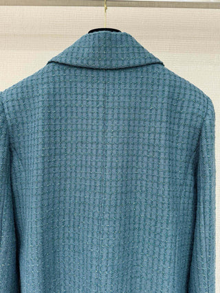 CHANE*25B Métiers d'Art collection new vintage textured peacock green suit jacket