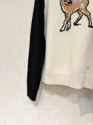 Chane* 25N Deer Jacquard Crew Neck Cashmere Wool Sweater