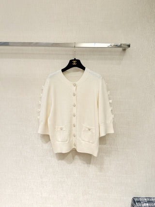 Chane  25K Premium Collection Cashmere Version 3D Bow Mid-Sleeve Knit Cardigan