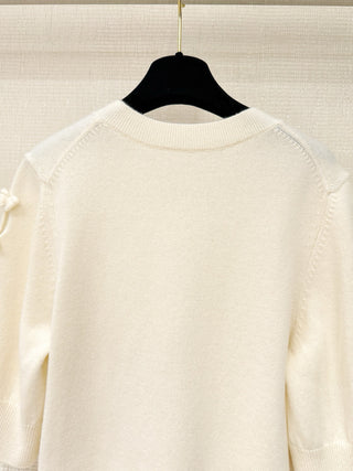 Chane  25K Premium Collection Cashmere Version 3D Bow Mid-Sleeve Knit Cardigan