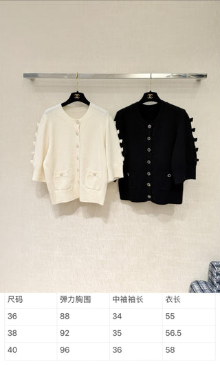 Chane  25K Premium Collection Cashmere Version 3D Bow Mid-Sleeve Knit Cardigan