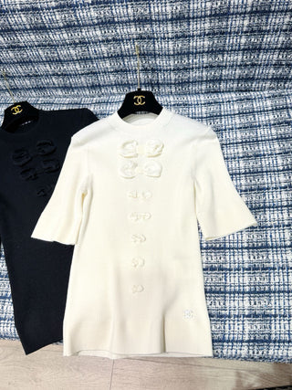 Chane  25K Bow-Tie Mid-Sleeve Knit Sweater