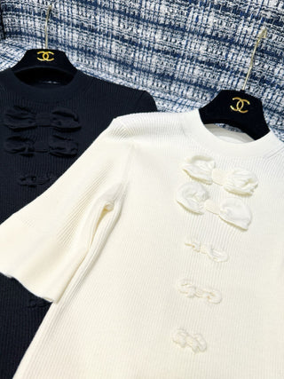 Chane  25K Bow-Tie Mid-Sleeve Knit Sweater