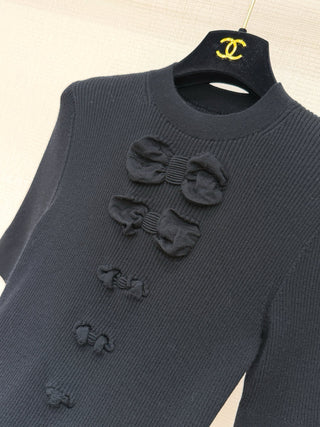 Chane  25K Bow-Tie Mid-Sleeve Knit Sweater