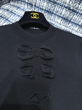 Chane  25K Bow-Tie Mid-Sleeve Knit Sweater