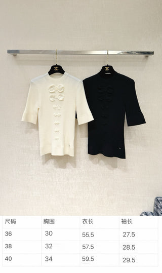 Chane  25K Bow-Tie Mid-Sleeve Knit Sweater