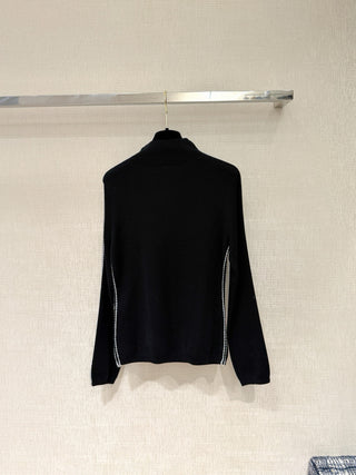 Chane 25N Ski Collection Double C Line Turtleneck Wool Knit Sweater