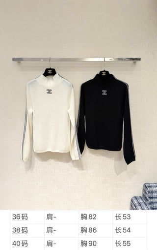 Chane 25N Ski Collection Double C Line Turtleneck Wool Knit Sweater