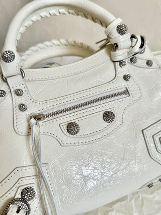 Neo Cagole motorcycle bag XS, white with rhinestones ✨