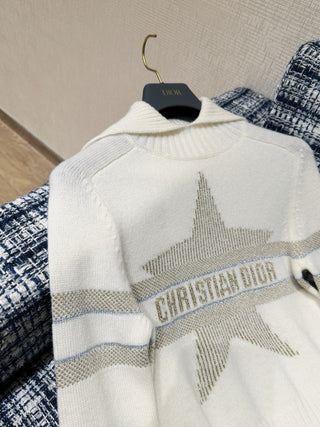 Dio* Premium Quality Ski Collection Gold Five-Pointed Star Cashmere Wool Collar Knit Sweater