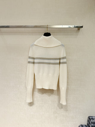 Dio* Premium Quality Ski Collection Gold Five-Pointed Star Cashmere Wool Collar Knit Sweater