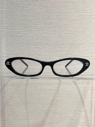 Retro-style cat-eye double C-shaped bare-face glasses frame