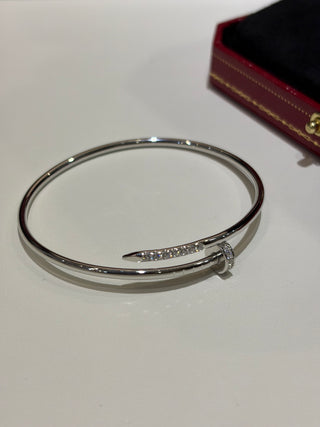 New diamond-studded thin nail silver and white gold bracelet