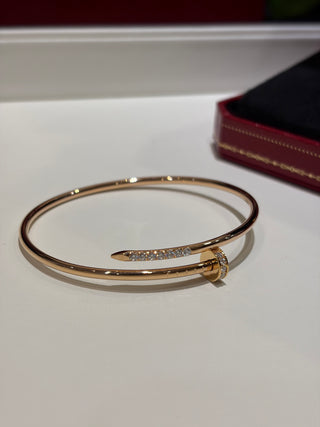 New rose gold bracelet with rhinestone-studded thin nail design