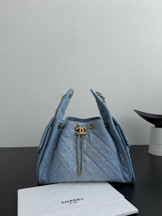 Chane Denim Blue Denim Small Bucket Bag