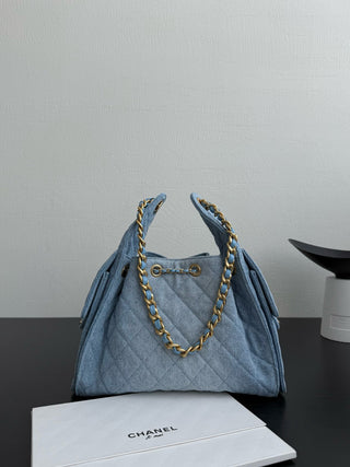 Chane Denim Blue Denim Small Bucket Bag