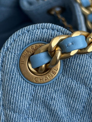 Chane Denim Blue Denim Small Bucket Bag