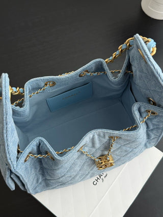 Chane Denim Blue Denim Small Bucket Bag