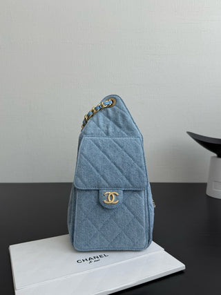 Chane Denim Blue Denim Small Bucket Bag