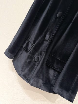 New Lapel Velvet Long Coat