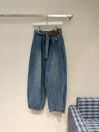 26SS Early Spring New Arrival: Pleated Wide-Leg Jeans with Belt