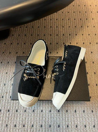 Thin-soled color-blocked lace-up casual shoes