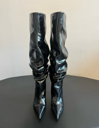 Balmai* Pleated Pointed Toe Slouch Boots Tall Boots