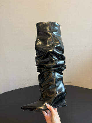 Balmai* Pleated Pointed Toe Slouch Boots Tall Boots