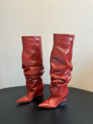 Balmai* Pleated Pointed Toe Slouch Boots Tall Boots