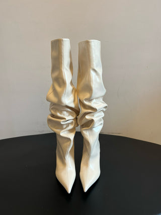 Balmai* Pleated Pointed Toe Slouch Boots Tall Boots